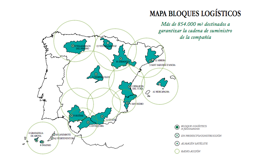 Mapa de bloques logísticos de Mercadona