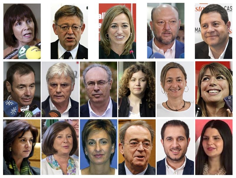 Los 17 cargos del PSOE que presentaron este miércoles su dimisión. EFE