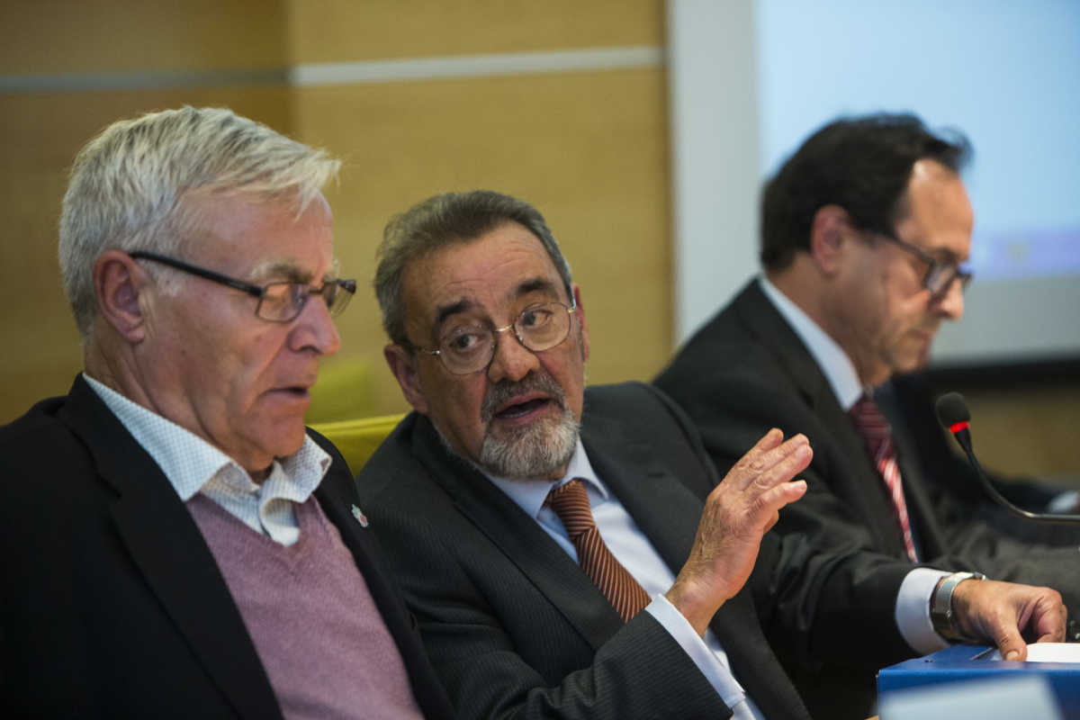 Joan Ribó, presidente del patronato, y José Vicente González, en una reunión del comité ejecutivo de Feria Valencia. Foto: EVA MÁÑEZ