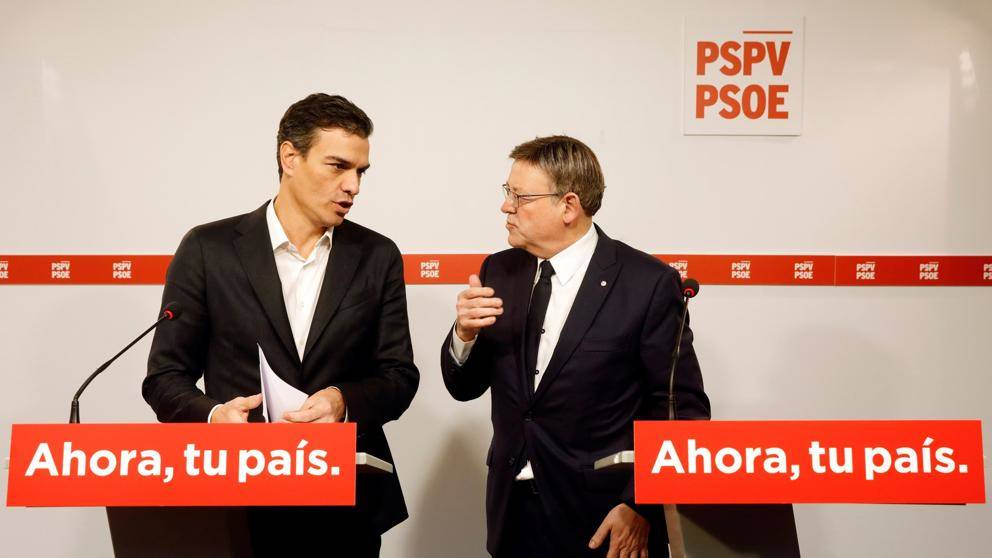 Pedro Sánchez y Ximo Puig durante una comparecencia conjunta en València. Foto: EFE