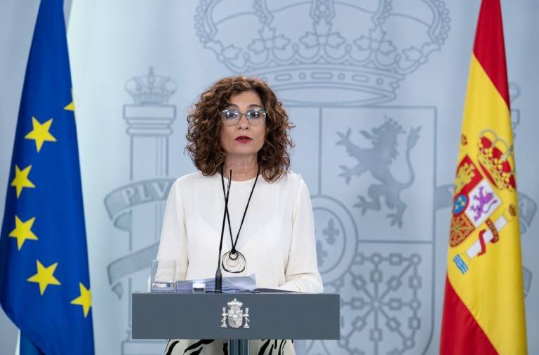La portavoz del Gobierno, María Jesús Montero, durante su comparecencia. Foto: Pool