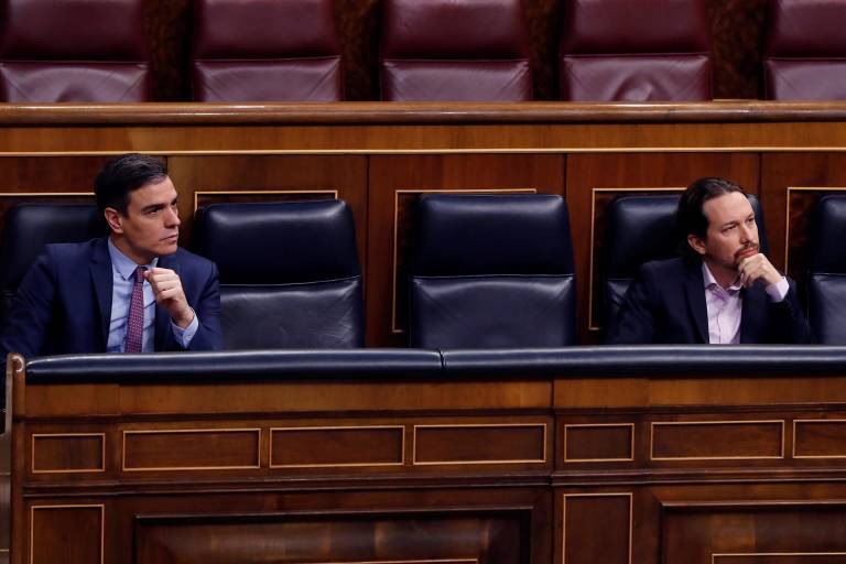 Pedro Sánchez y Pablo Iglesias, en el Congreso de los Diputados. Foto: Pool
